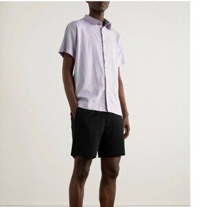 Onia Men's Stretch Linen-Blend Short Sleeve Button Down Shirt Purple Size Large